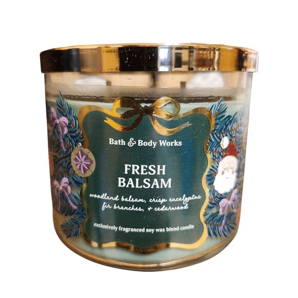 Bath & Body Works Fresh Balsam 3-Wick Candle 25+ Hour Burn Time Soy Blend New - Picture 2 of 5